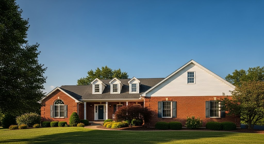 Classic Red Brick with White Vinyl Siding