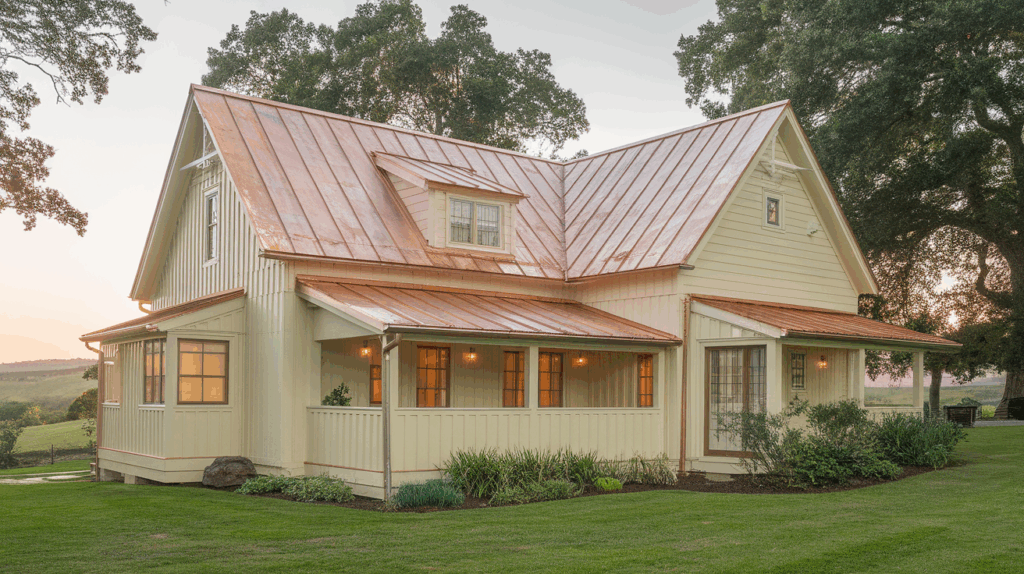 Cream House with Copper Roof
