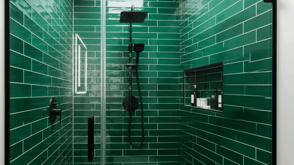  Dark Green Subway Tile Shower