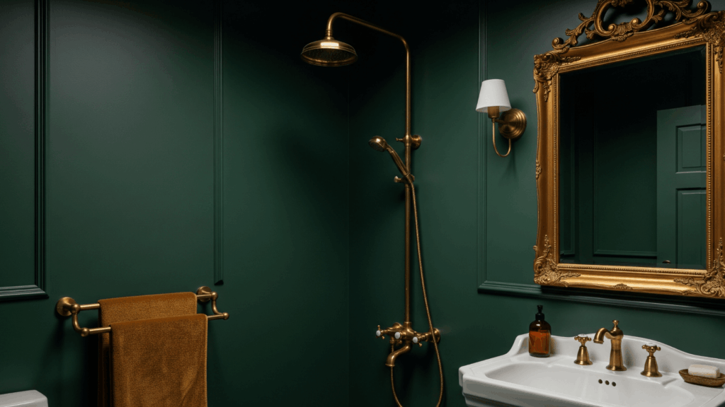 Deep Green Walls with Brass Accents