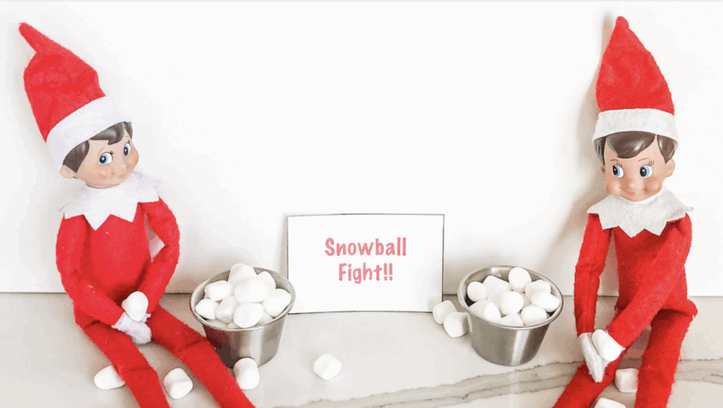Elf Engaged in a Snowball Fight with Cotton Balls