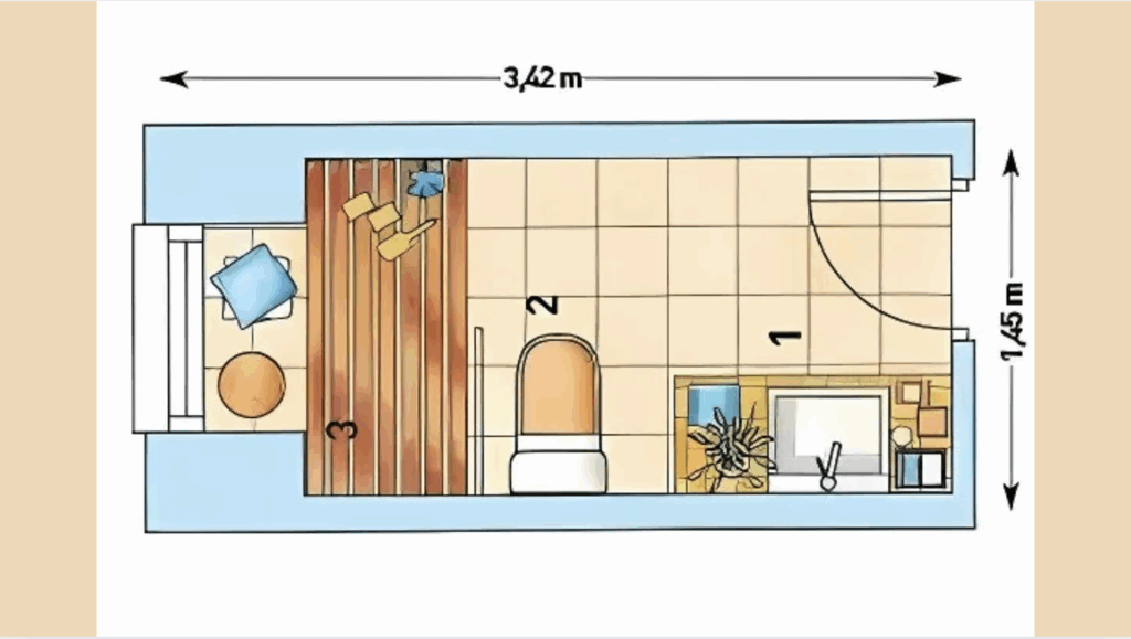 Elongated Bath and Sauna Plan