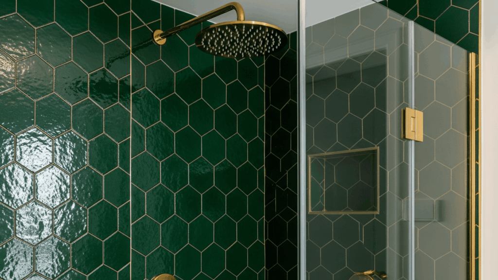 Emerald Green Tiles with Gold Grout
