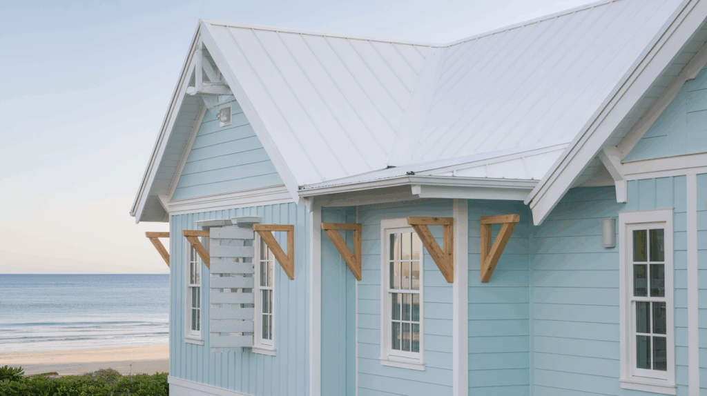 Light Blue House with White Roof
