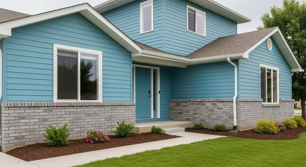 Light Blue Vinyl with Gray Brick