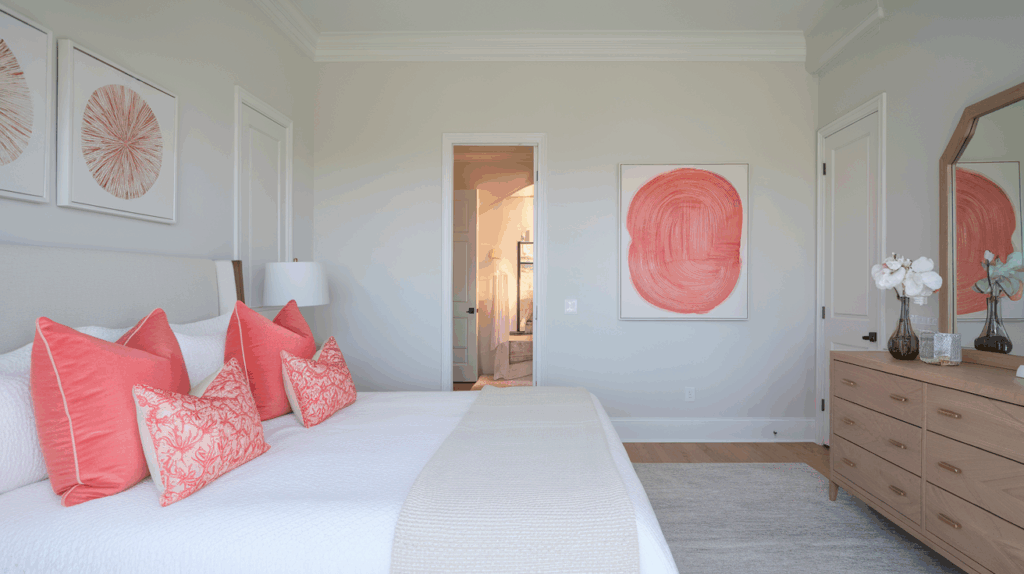 Light Grey Walls with Coral Accents