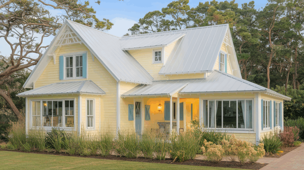 Light Yellow House with Light Gray Roof