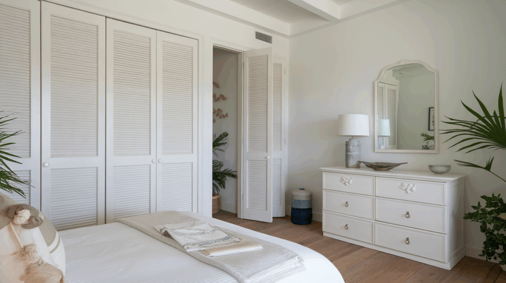 Louvered Doors and Light Bedding