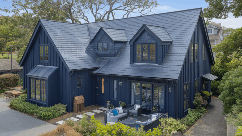 Navy Blue House with Slate Gray Roof