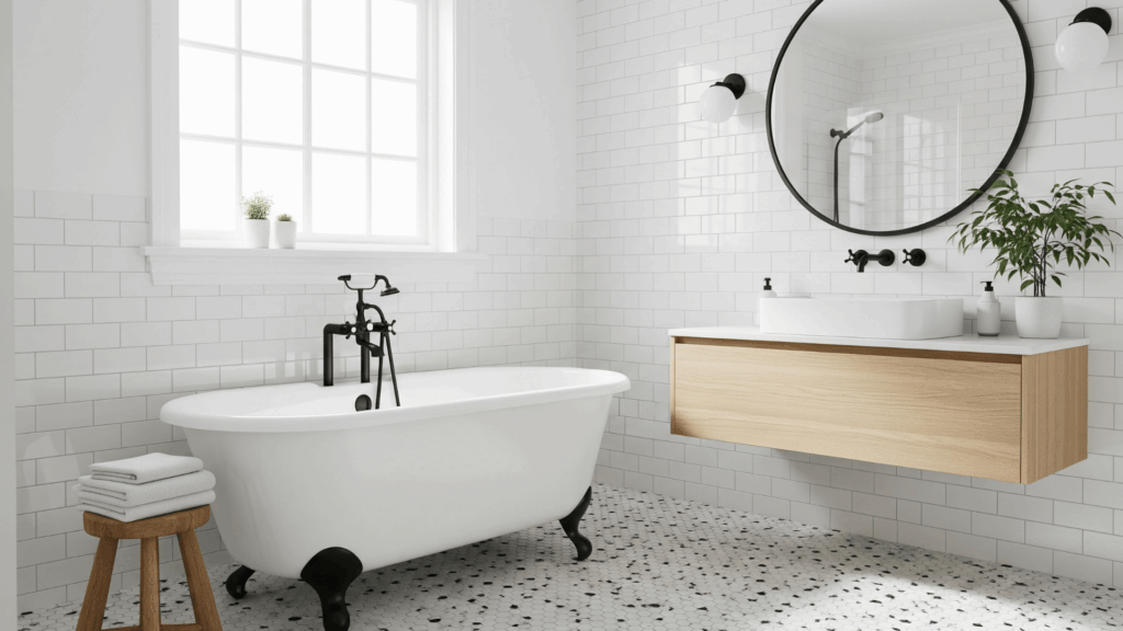 Pair Clawfoot Tubs with Matte Black Fixtures