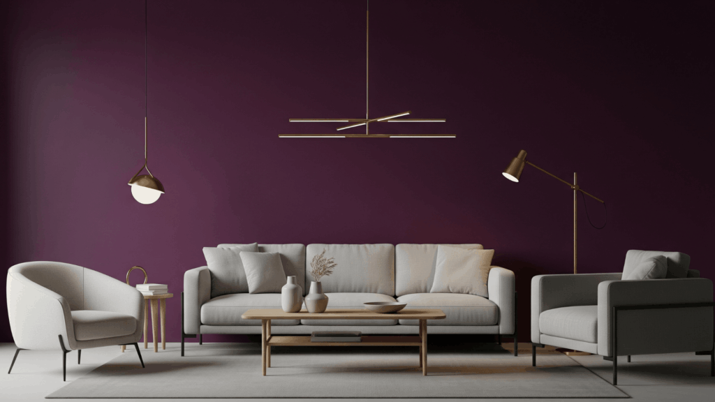 Pair Deep Plum Walls with Minimalist Accents
