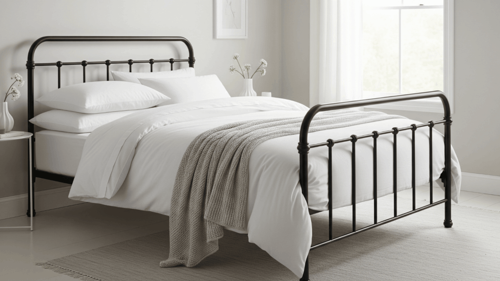 Pair Iron Frames with Crisp White Bedding