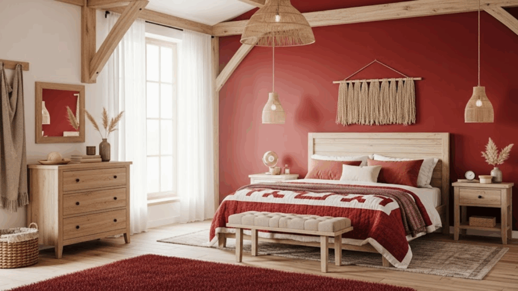 Rustic Red and Light Wood Tones
