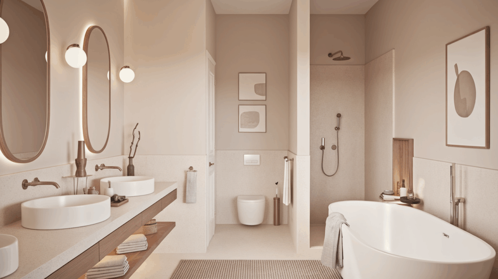 Scandinavian Bathroom with Beige and Taupe Tones