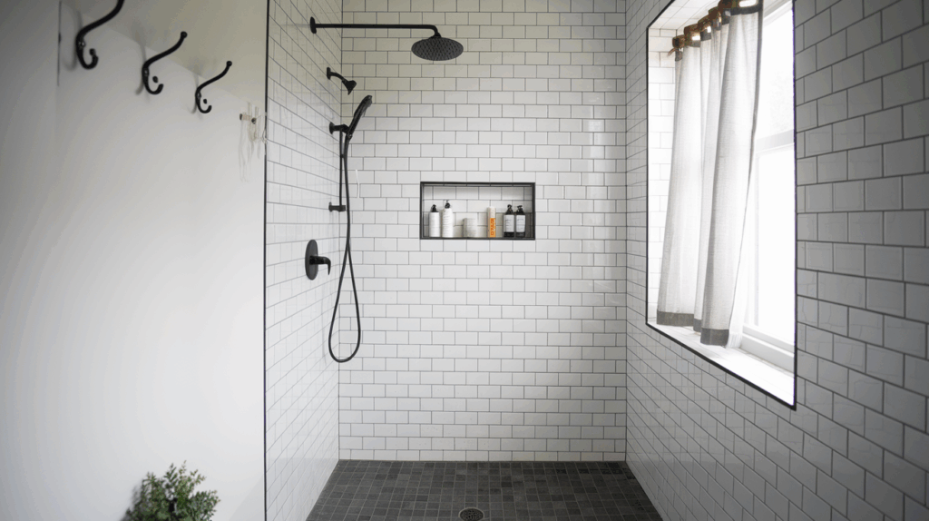 Scandinavian Bathroom with Built-In Niches
