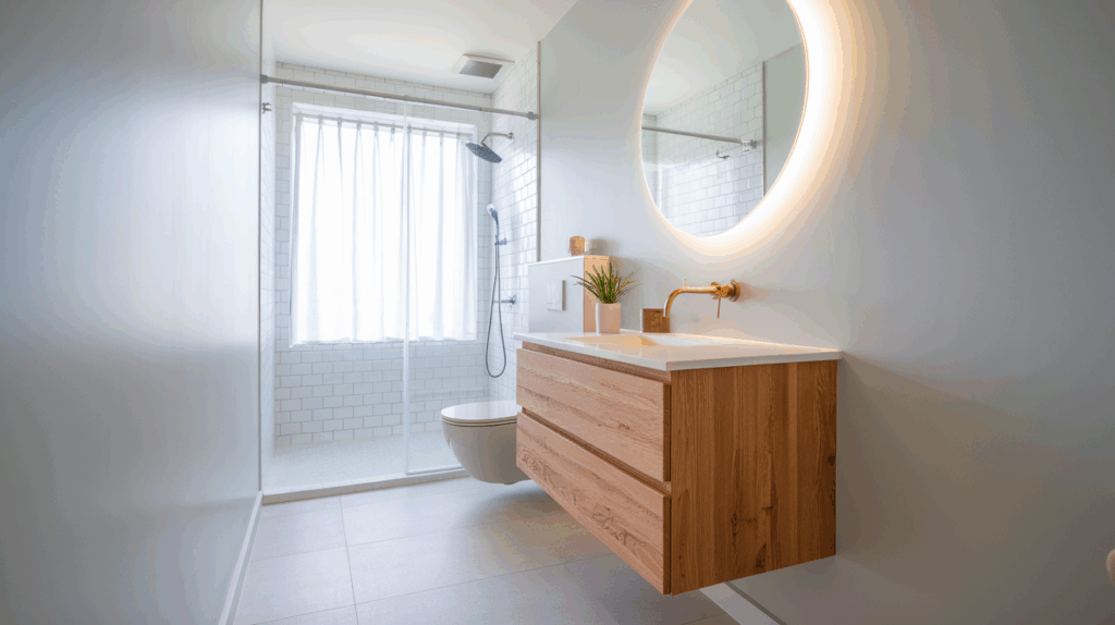Scandinavian Bathroom with Floating Vanity
