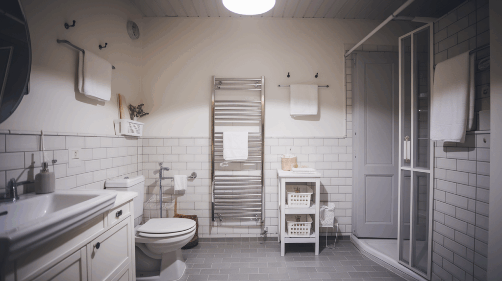 Scandinavian Bathroom with Heated Towel Rack