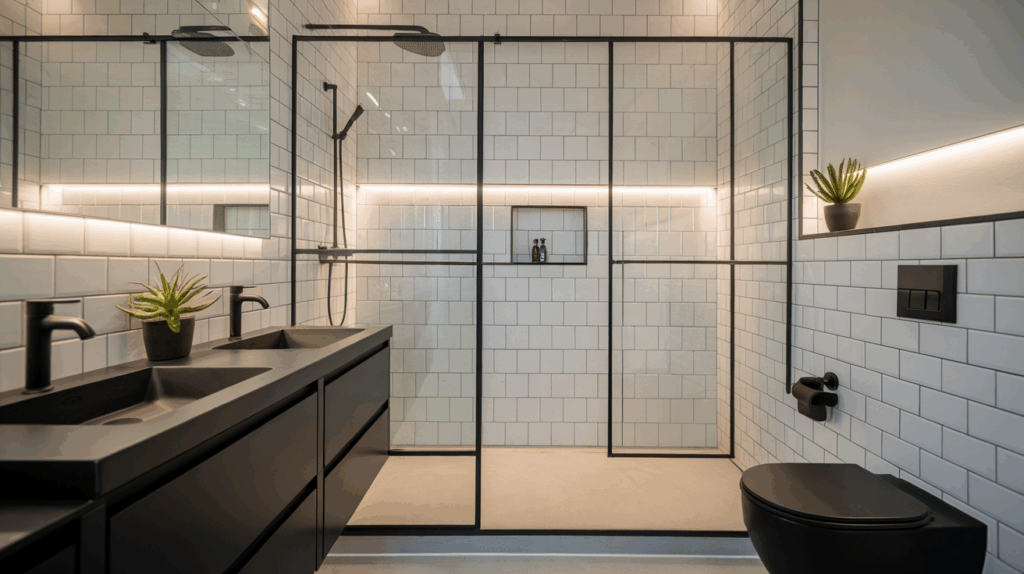Scandinavian Bathroom with Matte Black Fixtures
