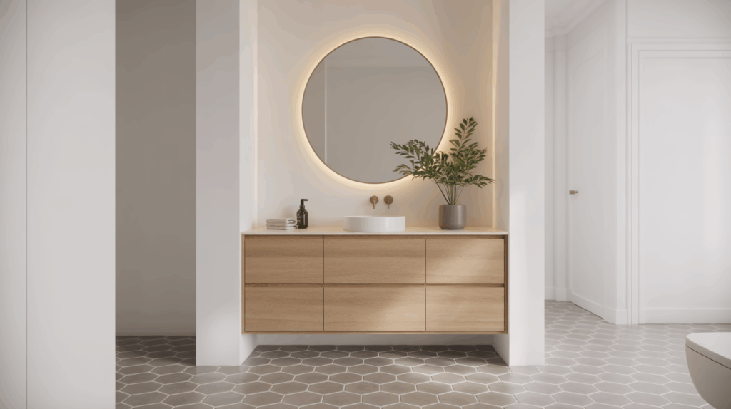 Scandinavian Bathroom with Recessed Lighting
