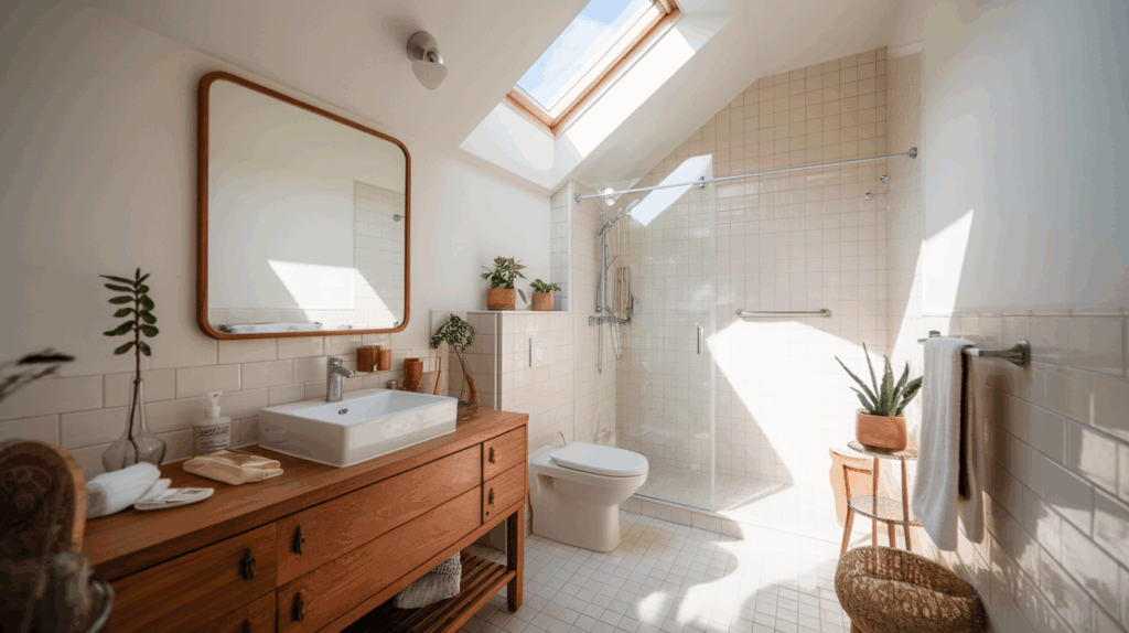 Scandinavian Bathroom with Skylight
