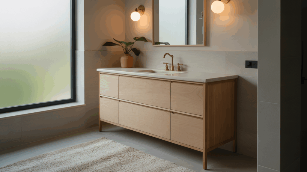 Scandinavian Bathroom with Soft Ambient Lighting