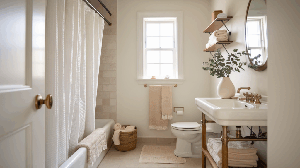 Scandinavian Bathroom with Soft Textiles
