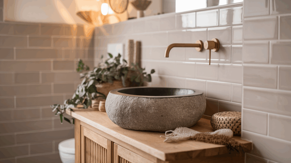 Scandinavian Bathroom with Stone Basin Sink