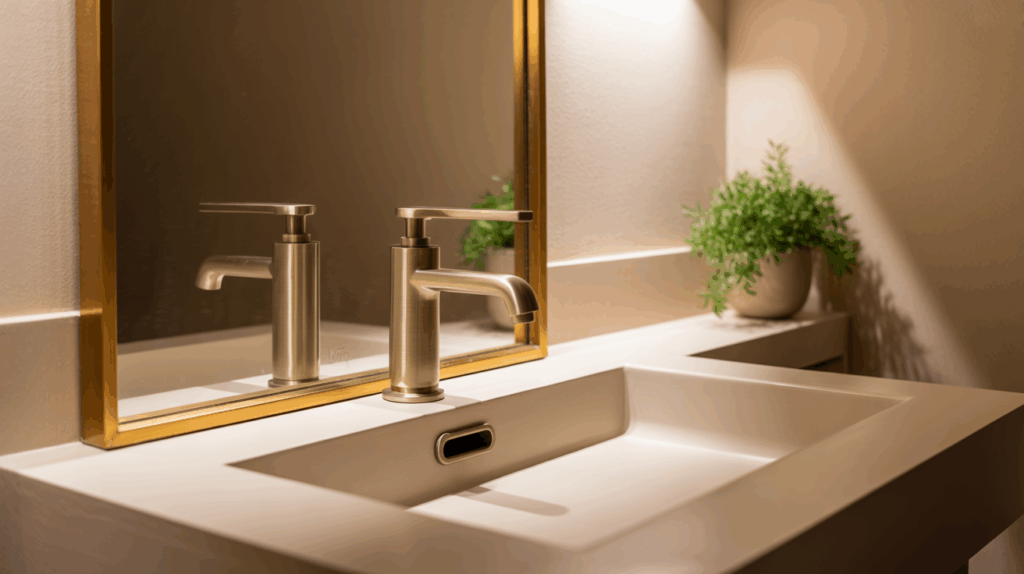 Scandinavian Bathroom with Subtle Brass Accents

