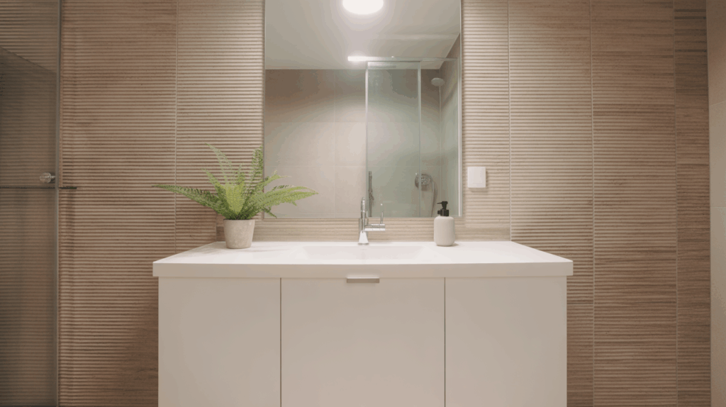 Scandinavian Bathroom with Textured Wall Panels
