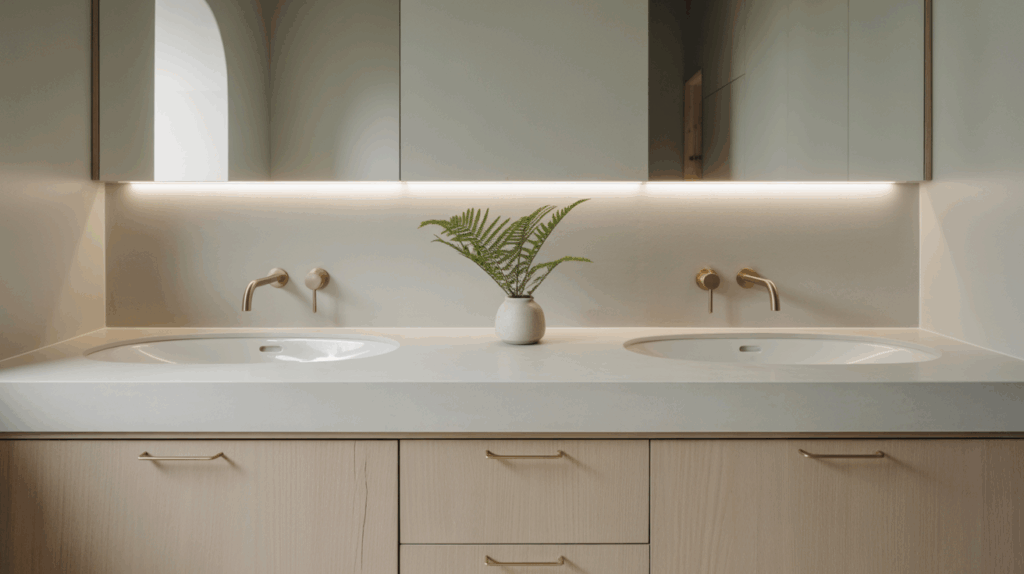 Scandinavian Bathroom with Trough Sink
