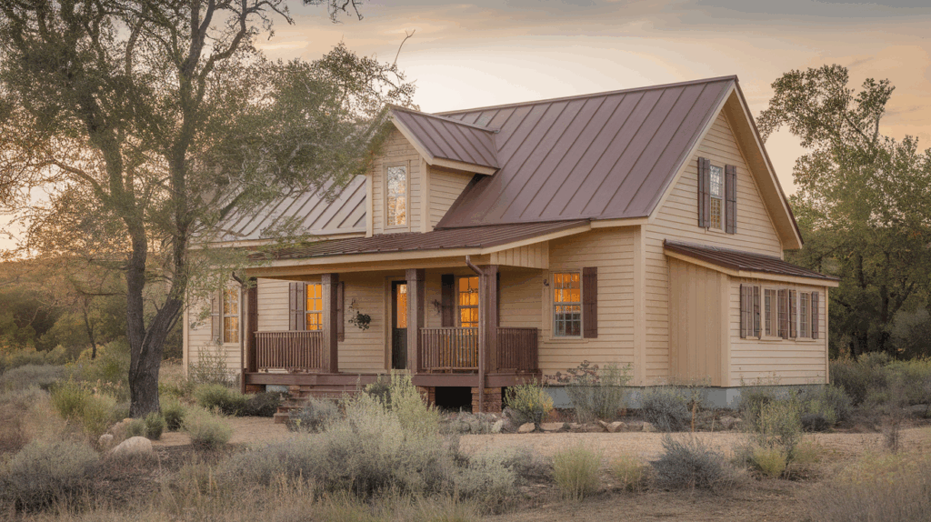 Warm Beige House with Brown Roof