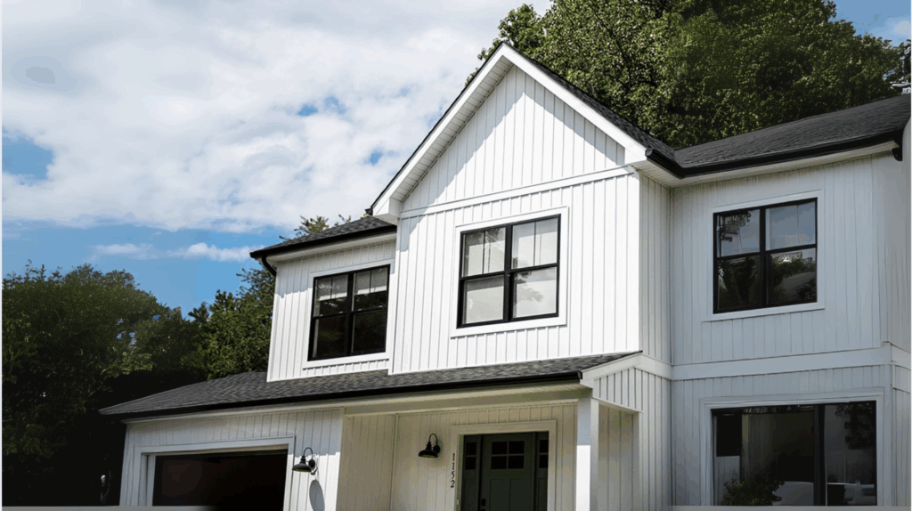 White Shiplap Black Window Grilles