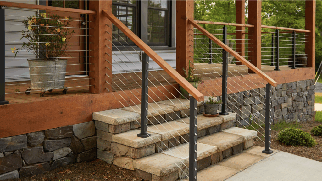 Wraparound Porch with Wooden Railing