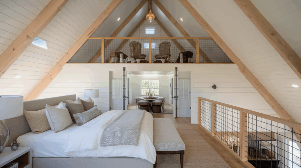 barndominium with an open loft bedroom