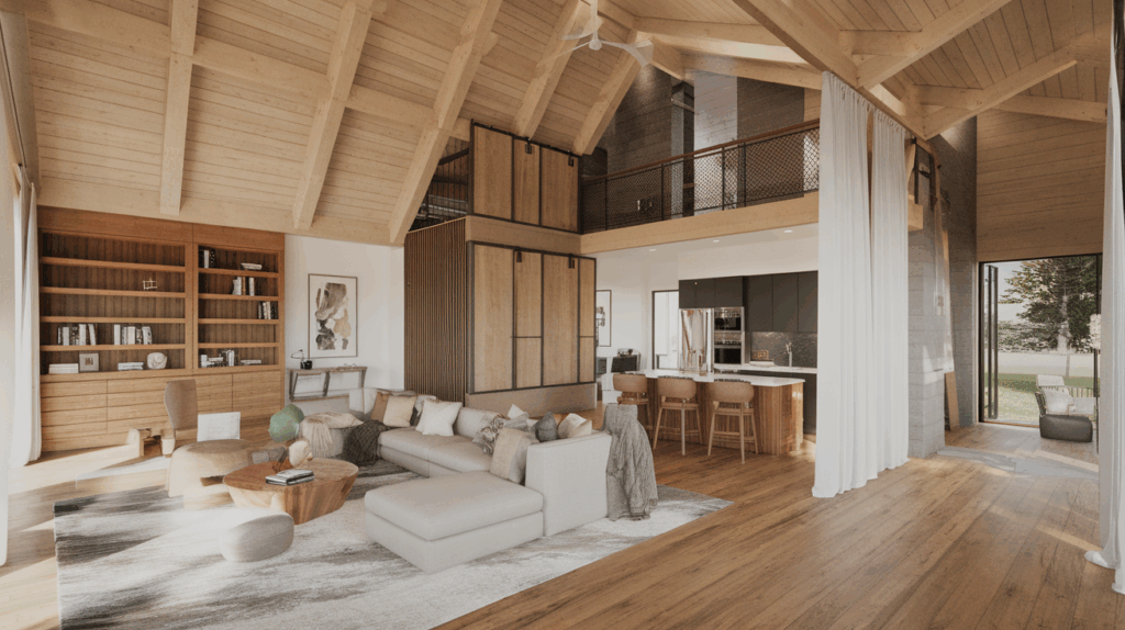 barndominium with open-concept living,