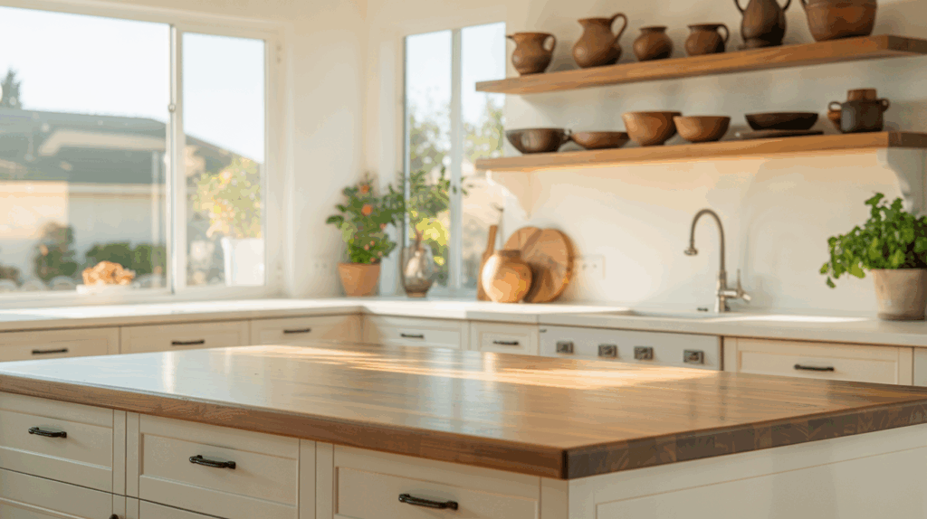 1. White Cabinets with Wood Accents