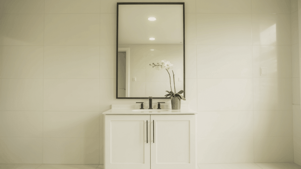 13. Vanity with Black Mirror and Hardware