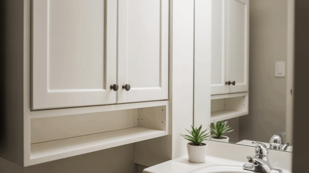15. Small Bathroom with Black Knobs