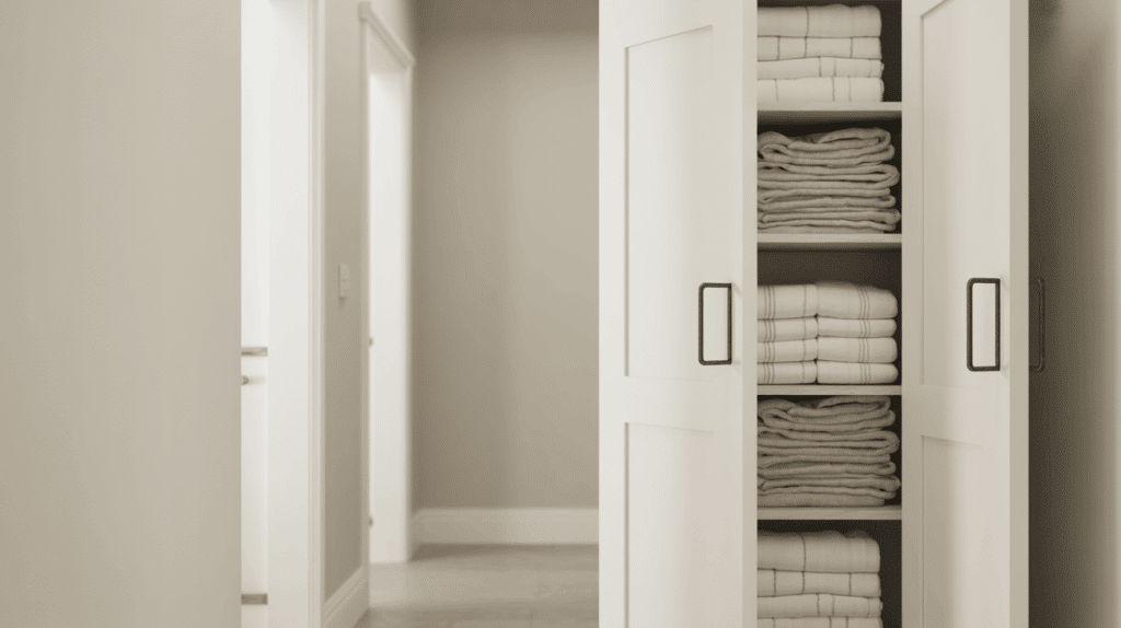 17. Linen Closet with Bold Black Pulls