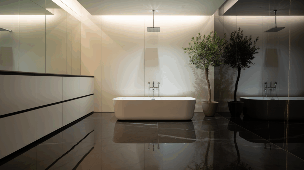 18. Monochrome Bath with Black Accents