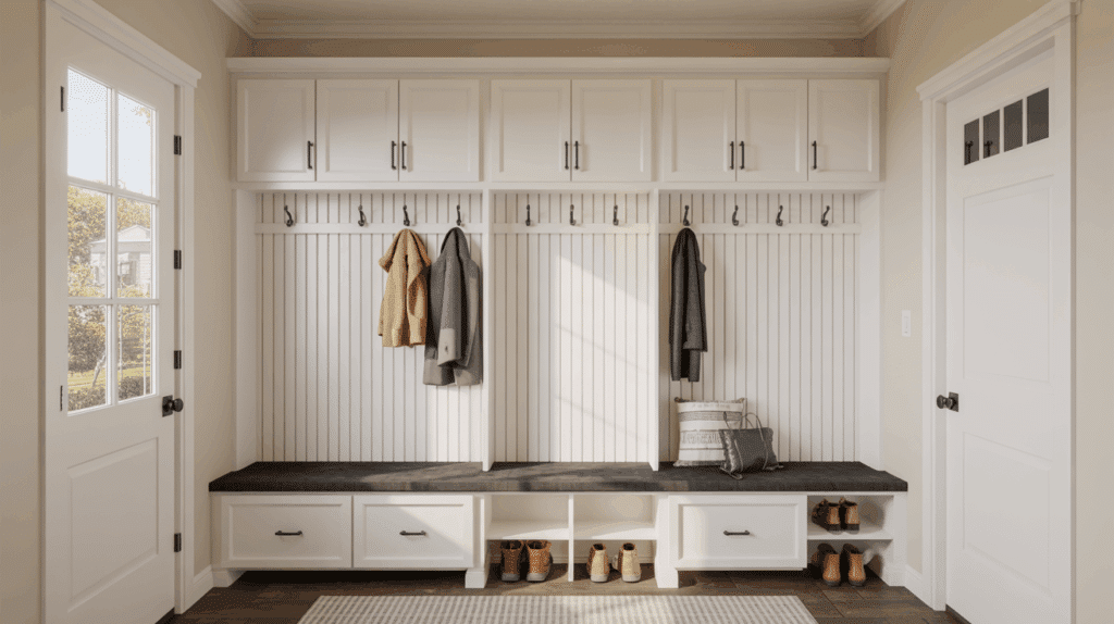 19. Mudroom Bench with Hooks and Pulls