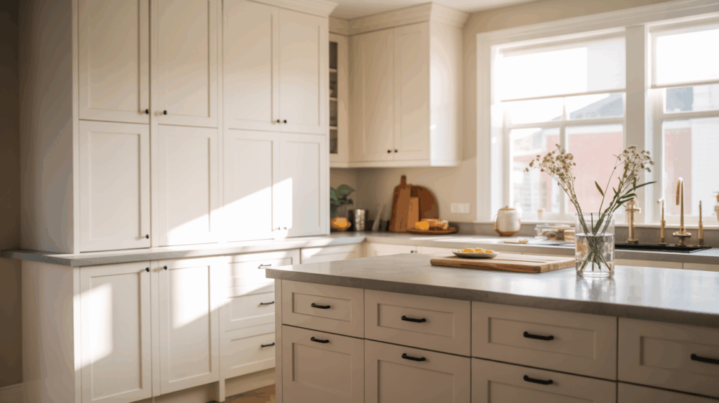 2. Shaker-Style Cabinets with Matte Black Pulls