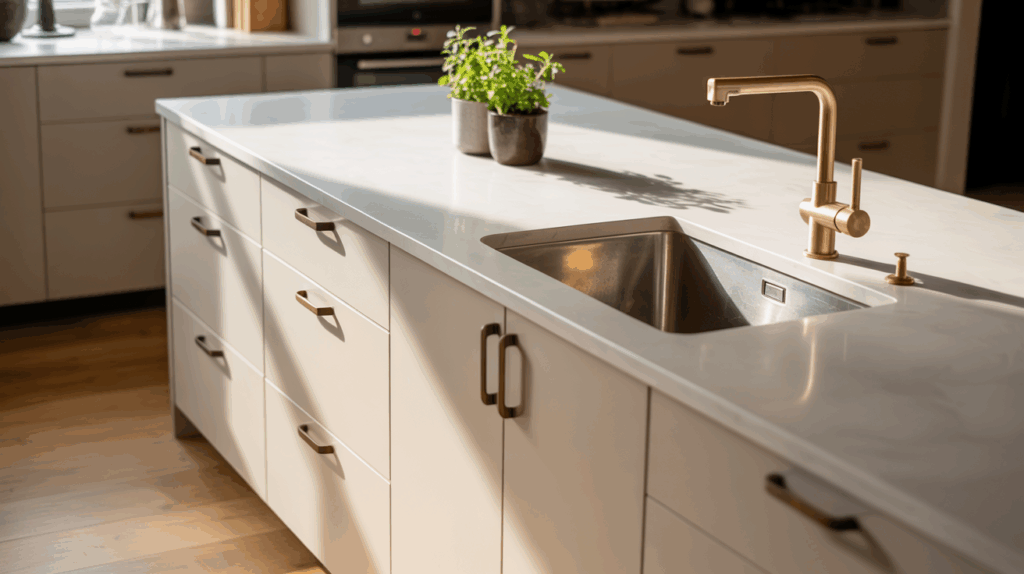 4. White Cabinets with Mixed Metal Fixtures