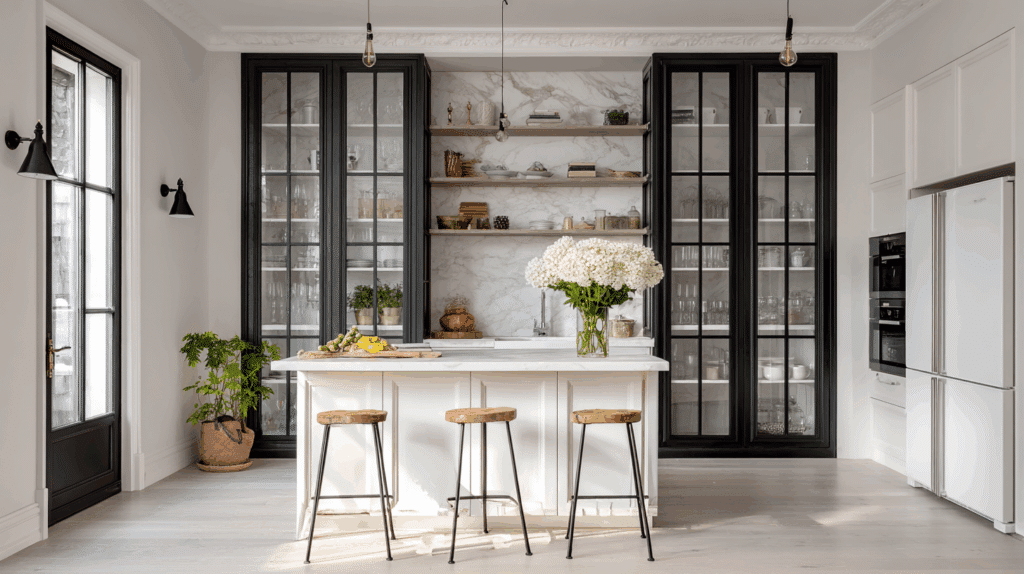 Glass Cabinets with Black Frames