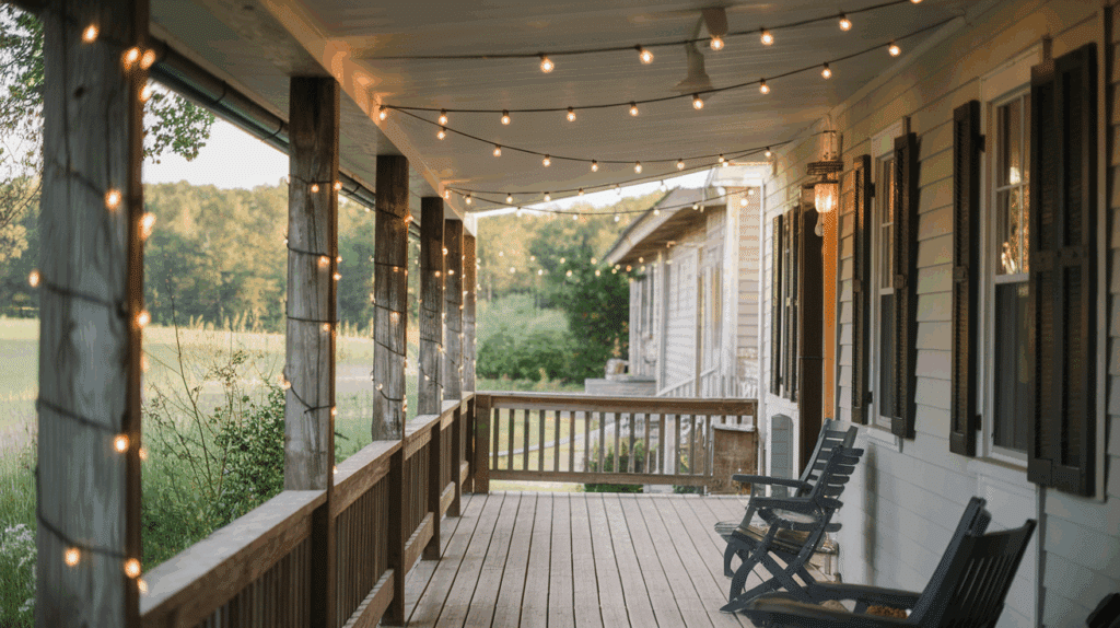 Hang String Lights country farmhouse porch