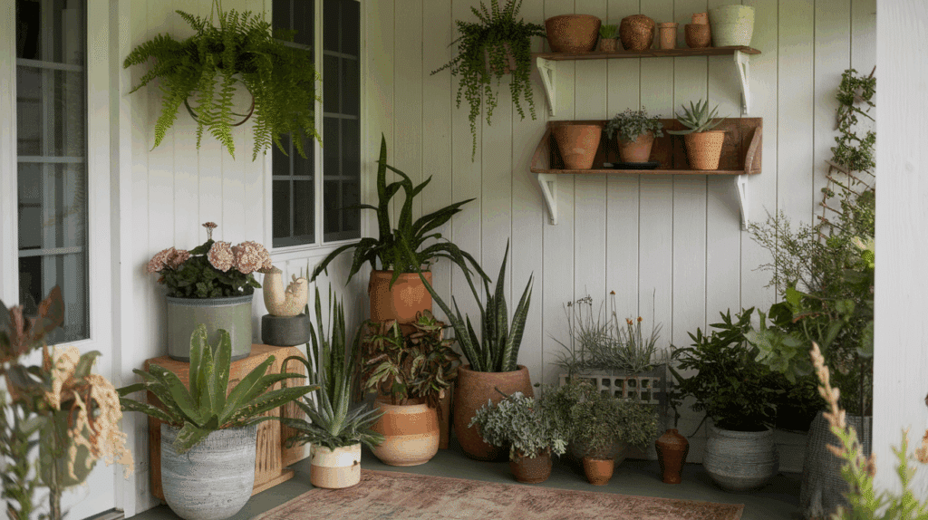 country farmhouse porch ideas plant corner