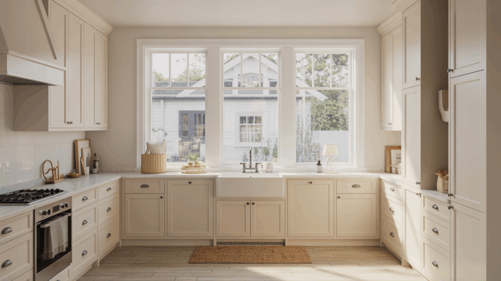 white cabinets with black hardware