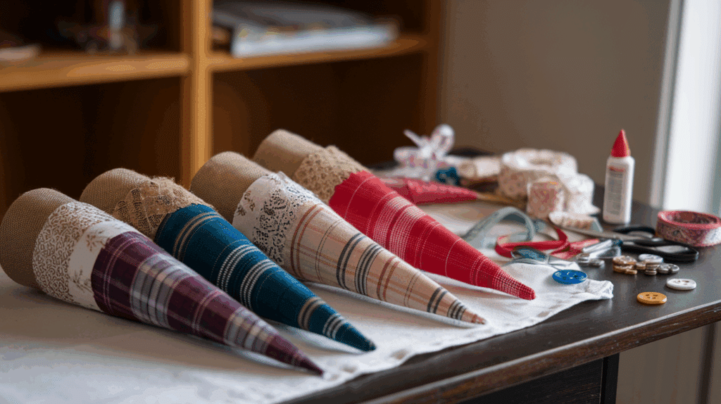 Fabric Scrap Christmas Tree Cones