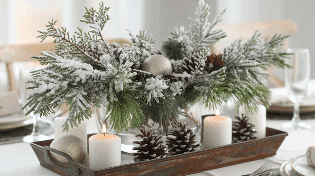 Snow-Dusted Pine Branch Centerpiece