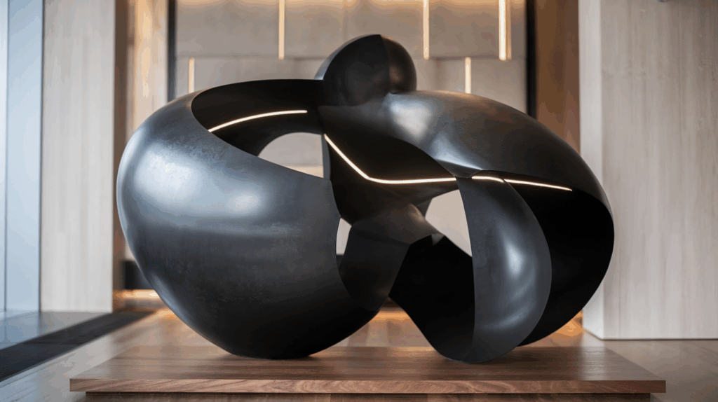 Blackened steel finish sculpture